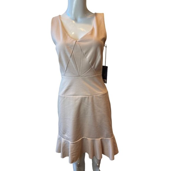 NWT Jennifer Lopez Womens A Line Mini Dress JL414401 Ruffle Hem Beige 2 was 70$ - Picture 4 of 12